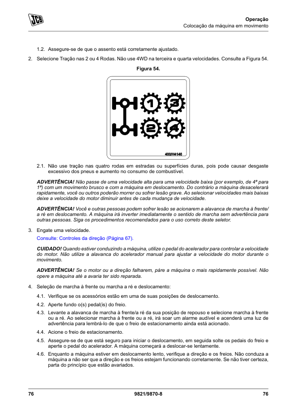 JCB 3CX Backhoe Loader Operators Manual 9821-9870-8 PT - Image 16