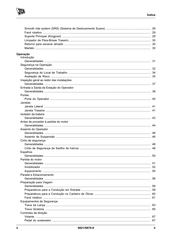 JCB 3CX Backhoe Loader Operators Manual 9821-9870-8 PT - Image 6