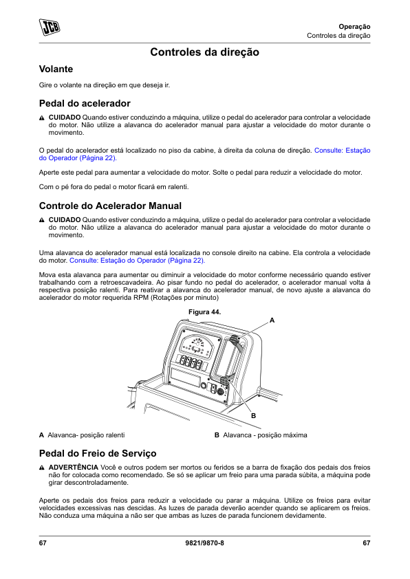 JCB 3CX Backhoe Loader Operators Manual 9821-9870-8 PT - Image 15