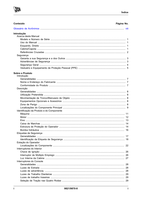 JCB 3CX Backhoe Loader Operators Manual 9821-9870-8 PT - Image 5