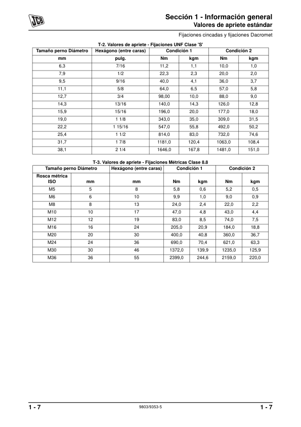 JCB 8014 8016 8018 8020 Excavator Service Manual 9803-9353-5 ES - Image 5