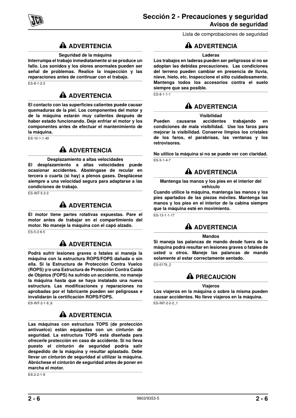 JCB 8014 8016 8018 8020 Excavator Service Manual 9803-9353-5 ES - Image 14
