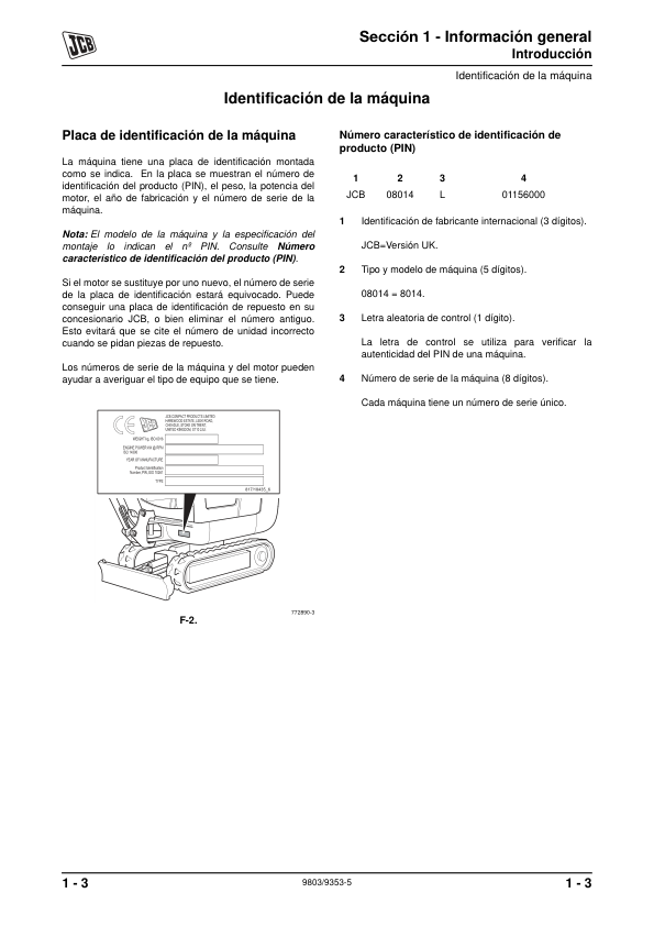 JCB 8014 8016 8018 8020 Excavator Service Manual 9803-9353-5 ES - Image 8