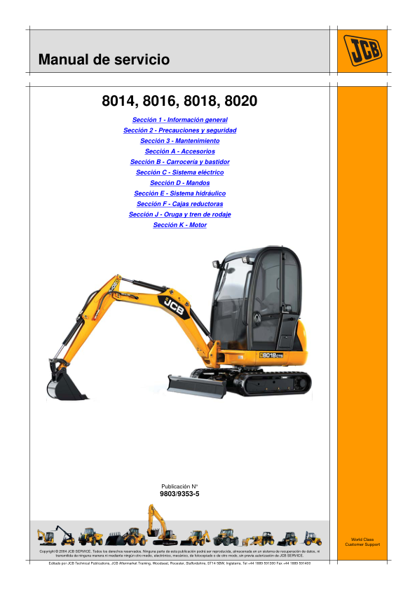 JCB 8014 8016 8018 8020 Excavator Service Manual 9803-9353-5 ES - Image 2