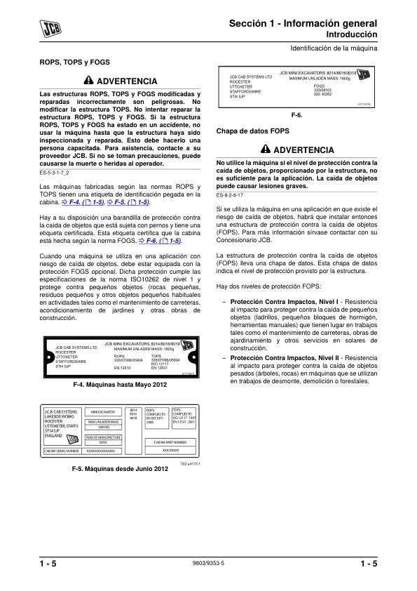 JCB 8014 8016 8018 8020 Excavator Service Manual 9803-9353-5 ES - Image 3
