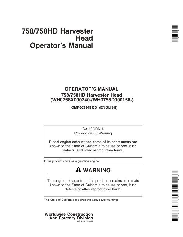 John Deere 758 758HD Processing Head Operators Manual OMF063849 - Image 2