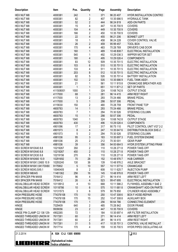 Liebherr A924 C-LI 1305 Excavator Parts Catalog SN 69890 - Image 17