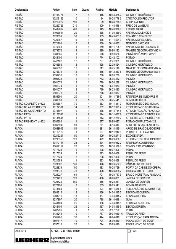 Liebherr A924 C-LI 1305 Excavator Parts Catalog SN 69890 - Image 10