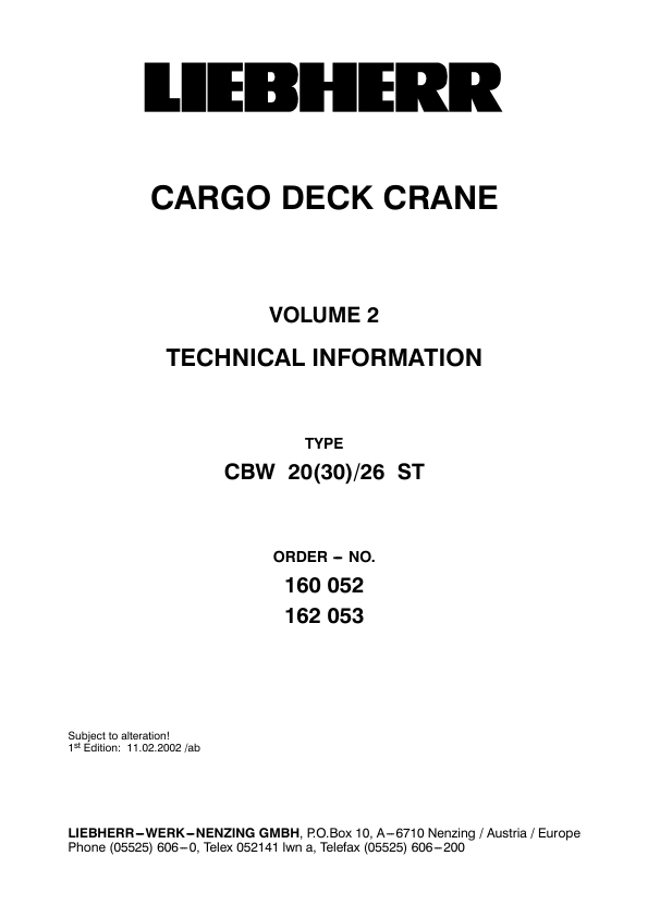 Liebherr CBW 20(30) 26 ST Crane Service Manual Vol 2 - Image 2