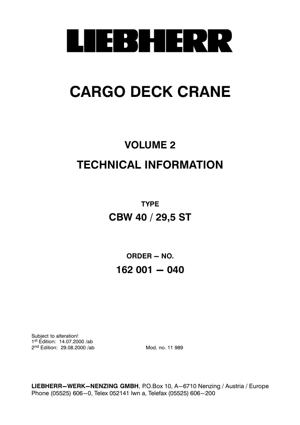 Liebherr CBW 40 29.5 ST Crane Service Training Manual Vol 2 - Image 2