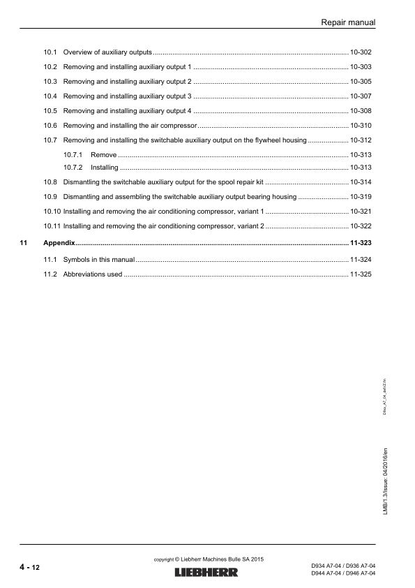 Liebherr D934 D936 D944 D946 A7-04 Engine Repair Manual SN 214-03-0001 to 2014-04-0001 - Image 5