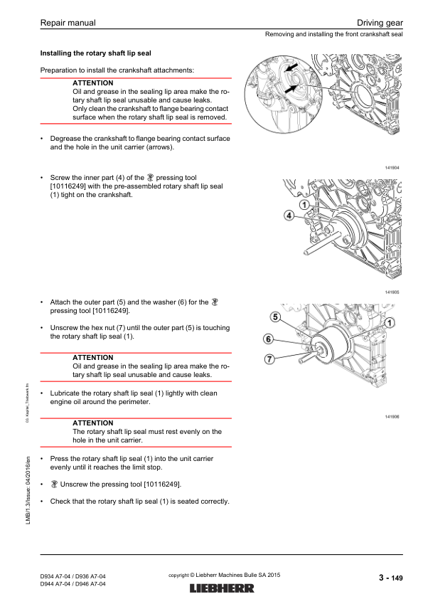 Liebherr D934 D936 D944 D946 A7-04 Engine Repair Manual SN 214-03-0001 to 2014-04-0001 - Image 13