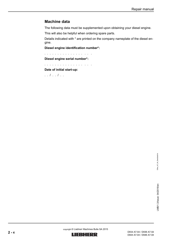 Liebherr D934 D936 D944 D946 A7-04 Engine Repair Manual SN 214-03-0001 to 2014-04-0001 - Image 7