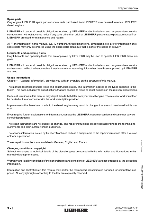 Liebherr D934 D936 D944 D946 A7-04 Engine Repair Manual SN 214-03-0001 to 2014-04-0001 - Image 9