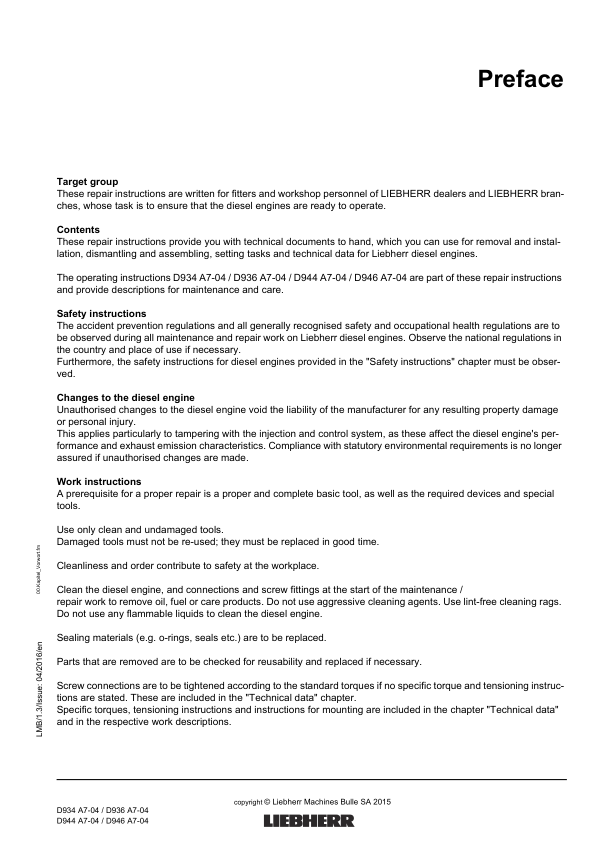 Liebherr D934 D936 D944 D946 A7-04 Engine Repair Manual SN 214-03-0001 to 2014-04-0001 - Image 8