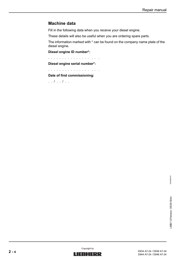 Liebherr D934 D936 D944 D946 A7-24 Engine Repair Manual SN 218-03-0001 to 2018-04-0001 - Image 7