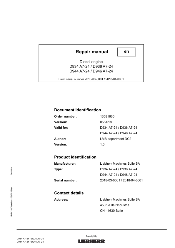 Liebherr D934 D936 D944 D946 A7-24 Engine Repair Manual SN 218-03-0001 to 2018-04-0001 - Image 6