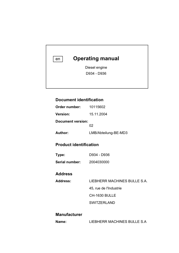 Liebherr D934 D936 Engine Operation Manual - Image 5