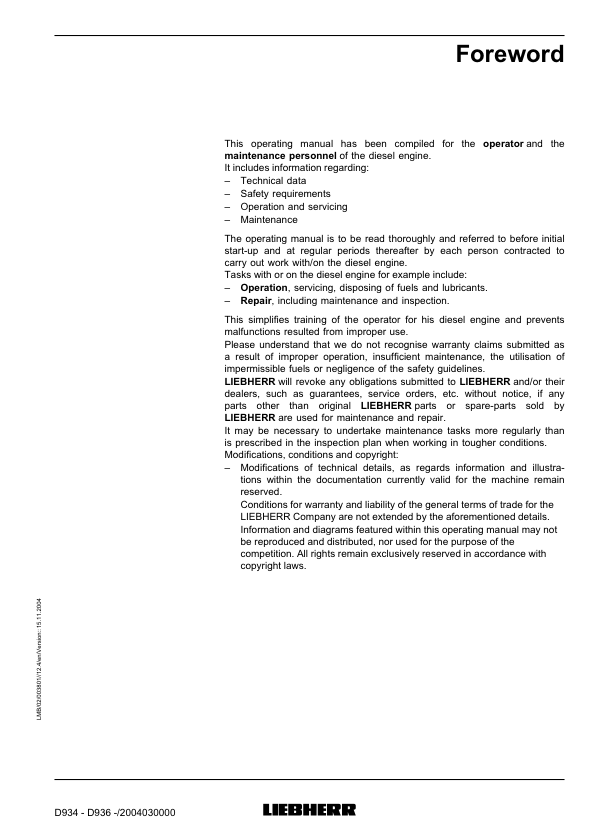 Liebherr D934 D936 Engine Operation Manual - Image 7