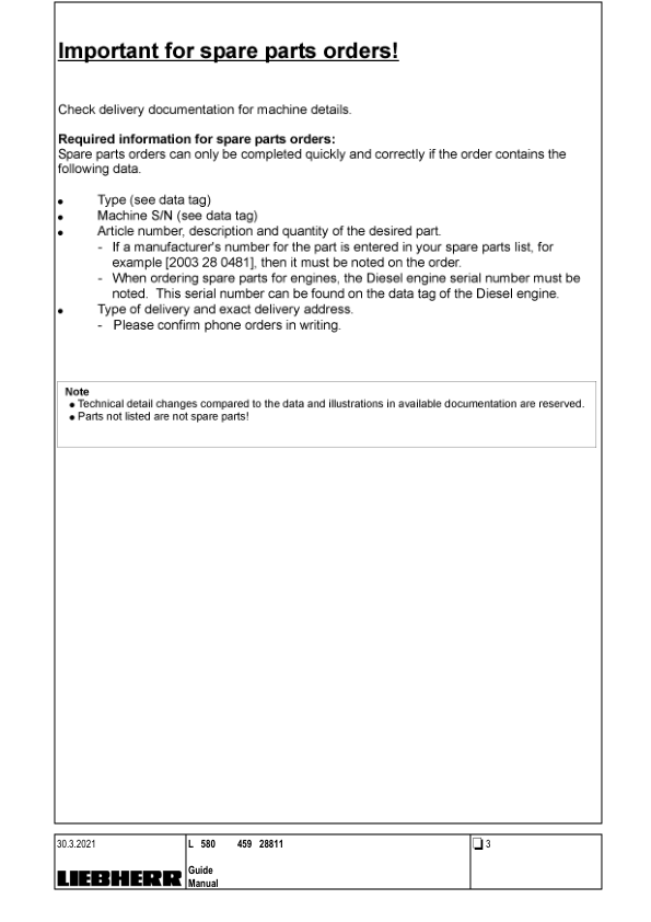 Liebherr L580 459 Wheel Loader Parts Catalog SN 28811 - Image 3