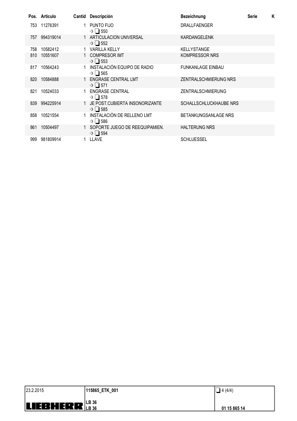 Liebherr LB 36 Drill Parts Catalog SN 115865 ES DE - Image 10