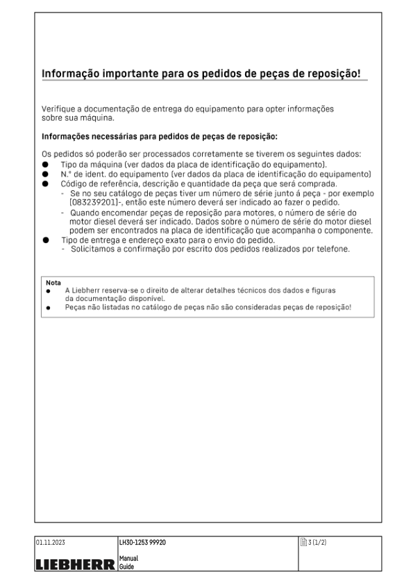 Liebherr LH 30 1253 Material Handler Parts Catalog SN 99920 - Image 3