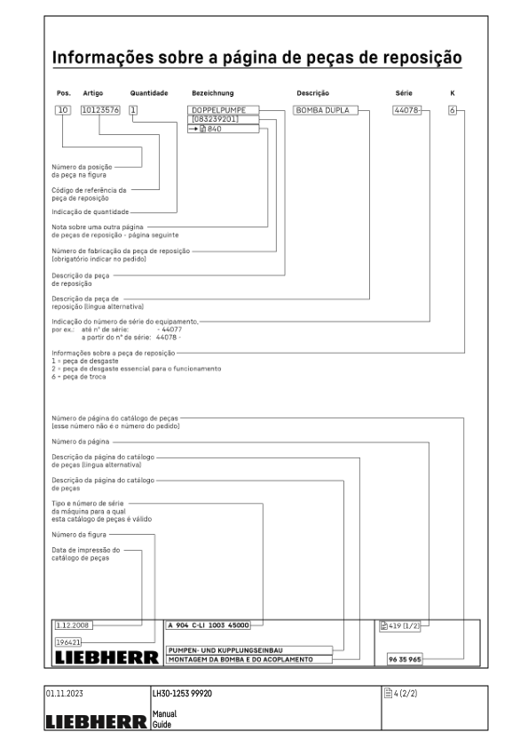 Liebherr LH 30 1253 Material Handler Parts Catalog SN 99920 - Image 4