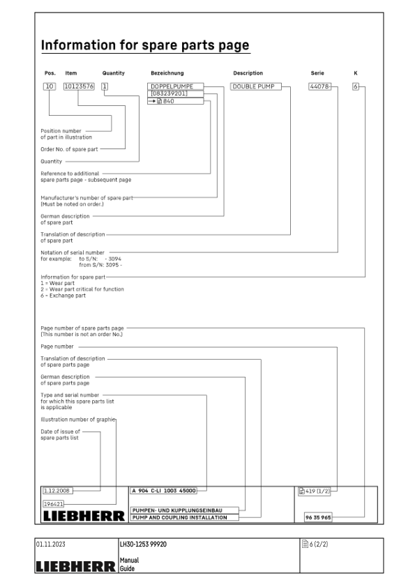 Liebherr LH 30 1253 Material Handler Parts Catalog SN 99920 - Image 6