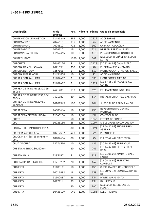 Liebherr LH 30 M-1253 Material Handler Parts Catalog SN 119925 - Image 8