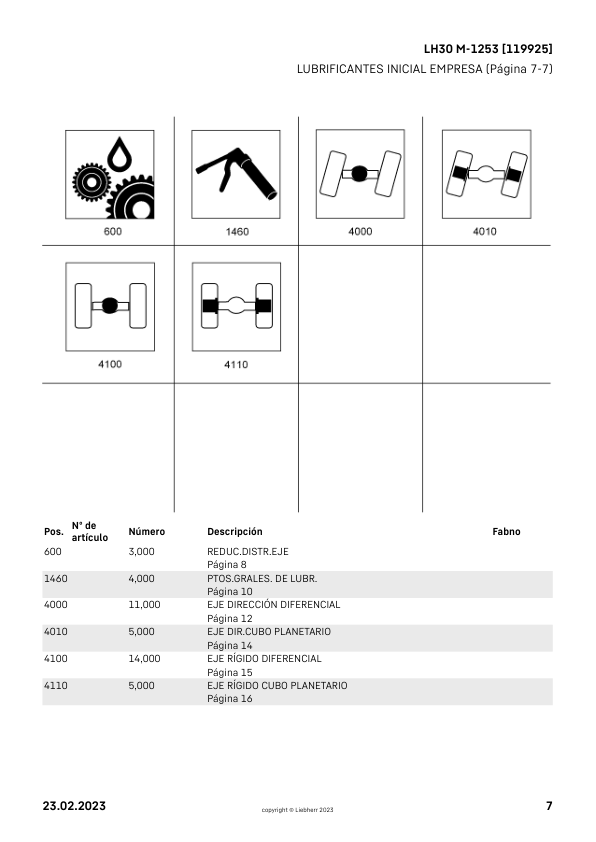 Liebherr LH 30 M-1253 Material Handler Parts Catalog SN 119925 - Image 6