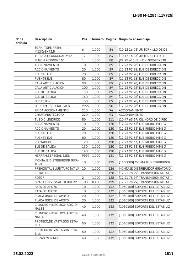Liebherr LH 30 M-1253 Material Handler Parts Catalog SN 119925 - Image 10