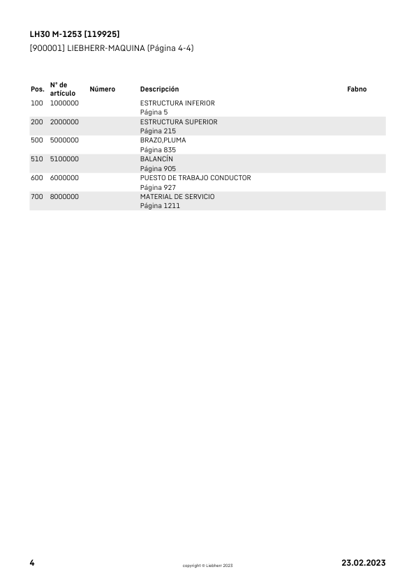 Liebherr LH 30 M-1253 Material Handler Parts Catalog SN 119925 - Image 4