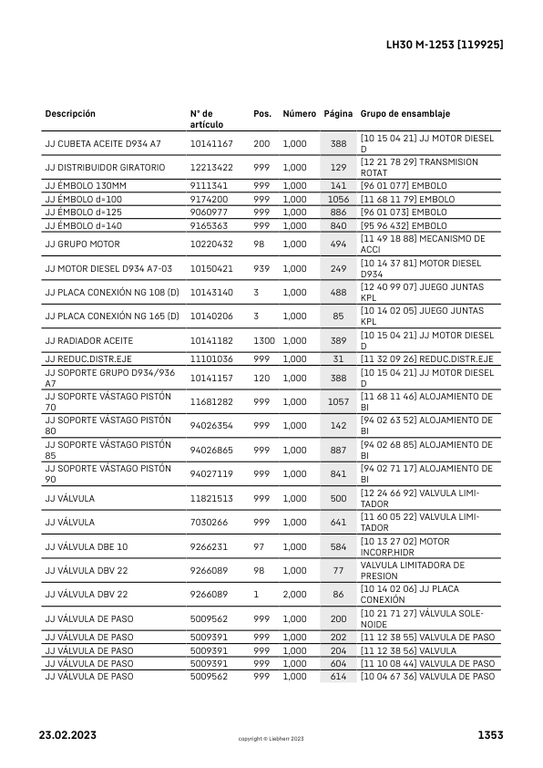 Liebherr LH 30 M-1253 Material Handler Parts Catalog SN 119925 - Image 9