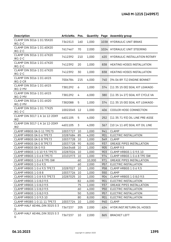 Liebherr LH 40 M-1215 Material Handler Parts Catalog SN 145957 - Image 5