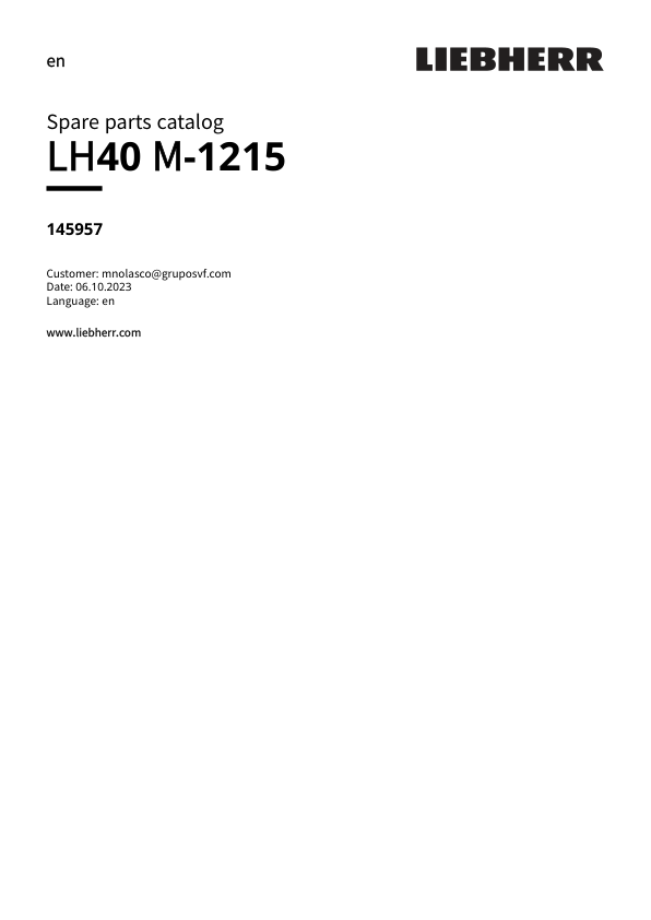 Liebherr LH 40 M-1215 Material Handler Parts Catalog SN 145957 - Image 2