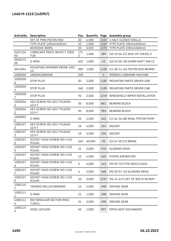 Liebherr LH 40 M-1215 Material Handler Parts Catalog SN 145957 - Image 6