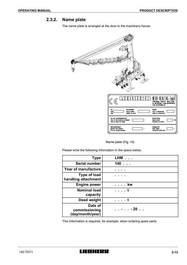 Liebherr LHM 500 Crane Operators Manual SN 140707 - Image 16