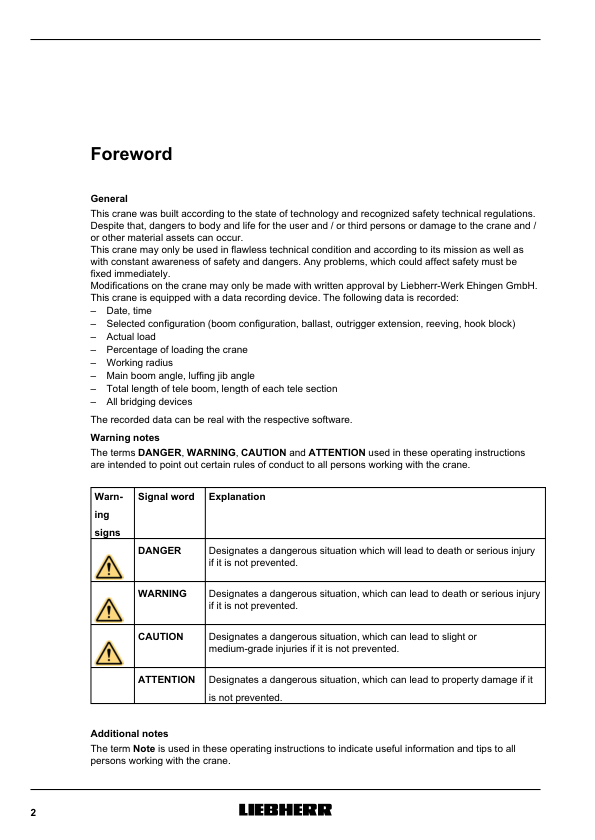 Liebherr LR 1350-1 Crawler Crane Operators Manual - Image 3