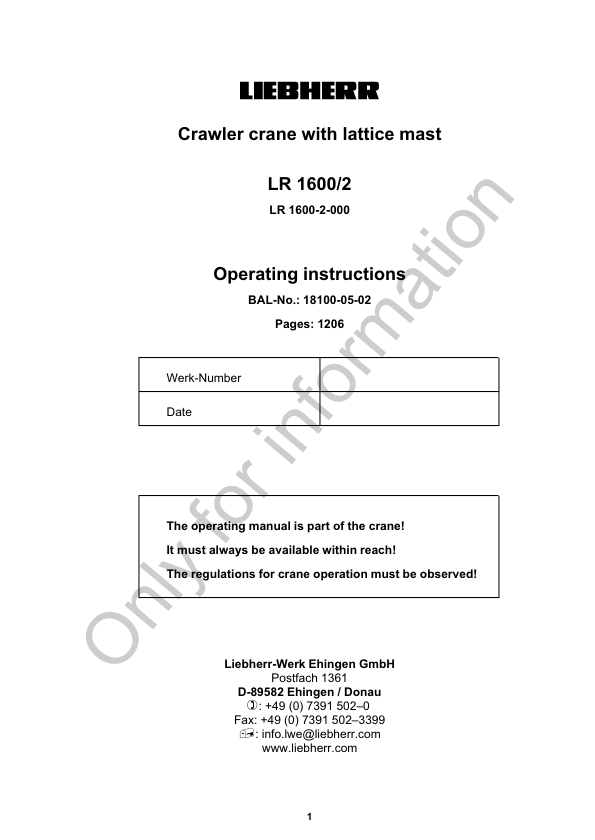 Liebherr LR 1600-2 Crane Operators Manual - Image 2