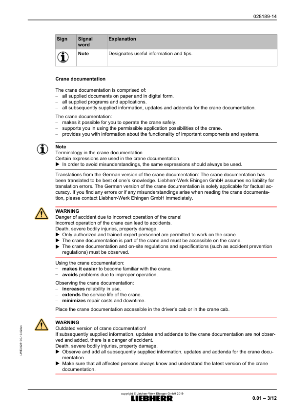 Liebherr LR 1750S Crane Load Chart Operators Manual SN 074726 - Image 9