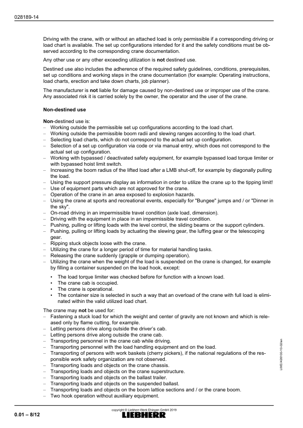 Liebherr LR 1750S Crane Load Chart Operators Manual SN 074726 - Image 5