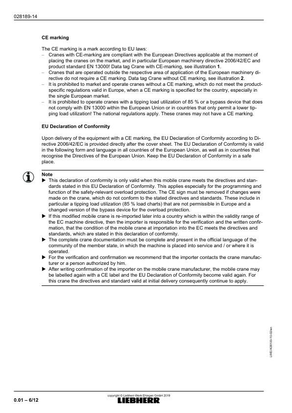 Liebherr LR 1750S Crane Load Chart Operators Manual SN 074726 - Image 3