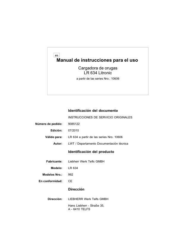 Liebherr LR 634 Litronic Crane Operators Manual ES - Image 2