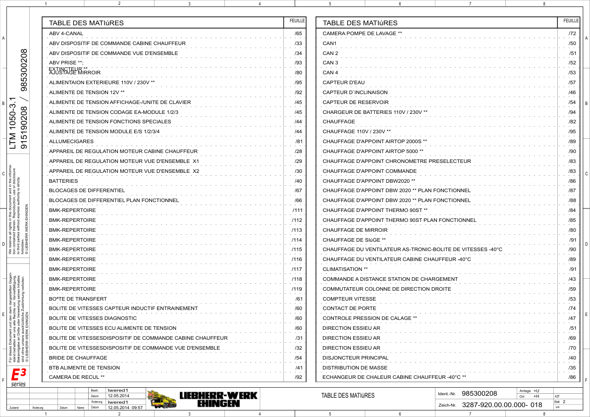 Liebherr LTM 1050 3.1 Crane Electrical Schematics Service Manual - Image 4