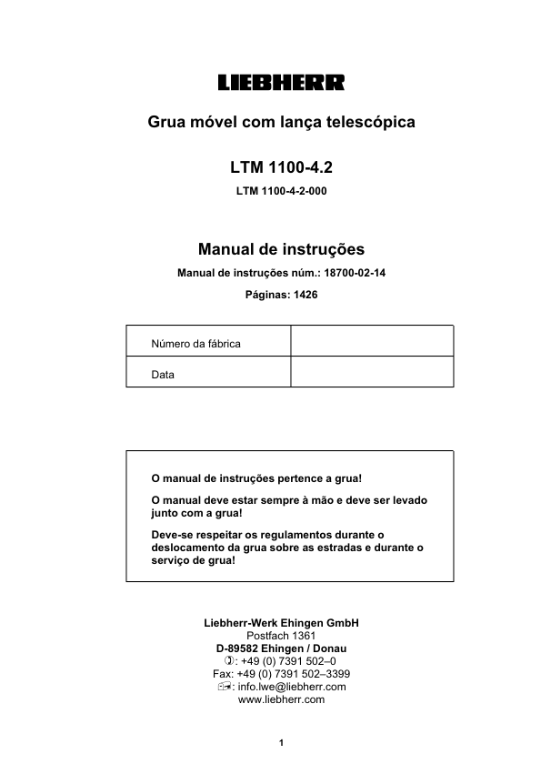 Liebherr LTM 1100-4.2 Crane Operators Manual PT - Image 2