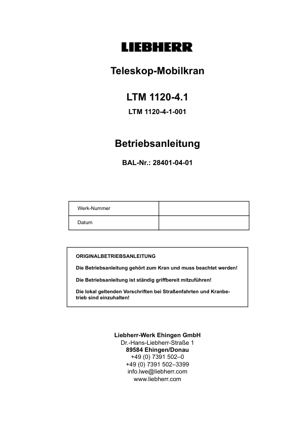 Liebherr LTM 1120 4.1 Crane Operators Manual DE - Image 2