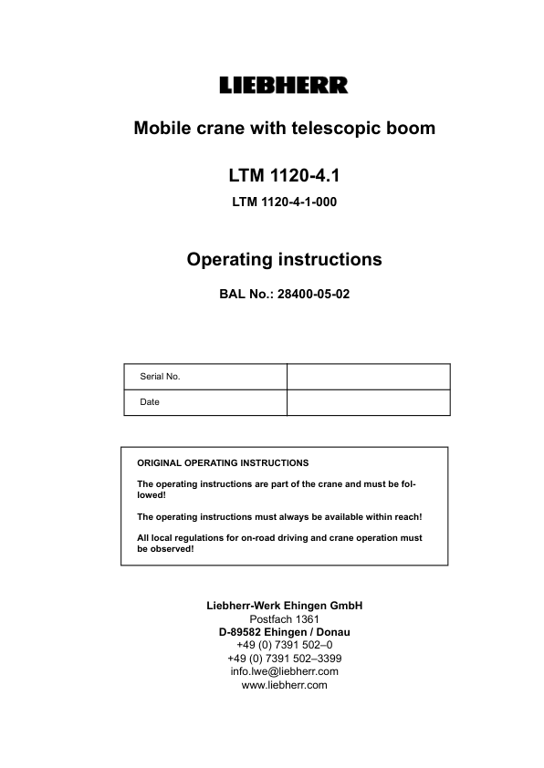 Liebherr LTM 1120-4.1 Crane Operators Manual - Image 2