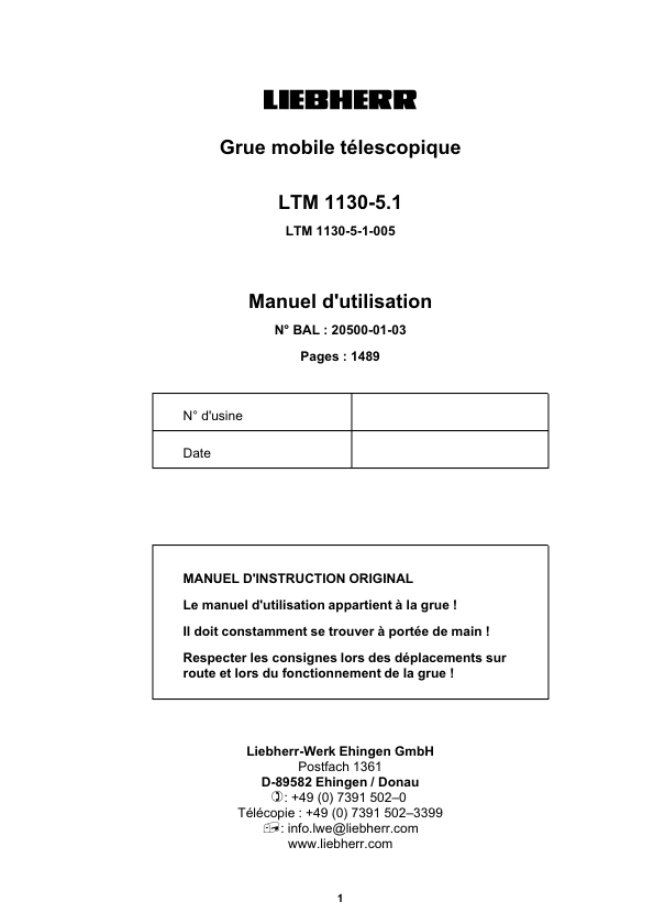 Liebherr LTM 1130 5.1 Crane Operators Manual FR - Image 2