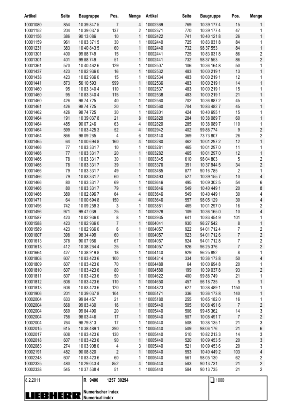 Liebherr R9400 1257 Excavator Parts Catalog SN 30294 - Image 9