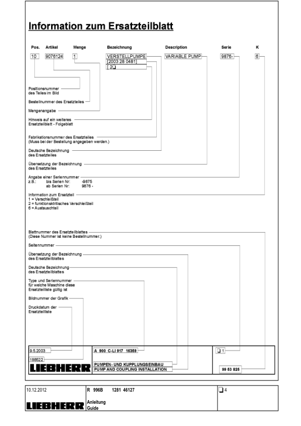 Liebherr R996B 1281 Excavator Parts Catalog SN 46127 - Image 4